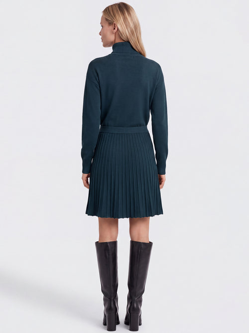 2-in-1 Strickkleid mit Rollkragen und Faltenrock | petrol image 1