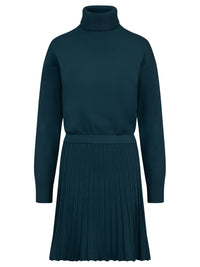 2-in-1 Strickkleid mit Rollkragen und Faltenrock | petrol