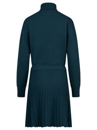 2-in-1 Strickkleid mit Rollkragen und Faltenrock | petrol