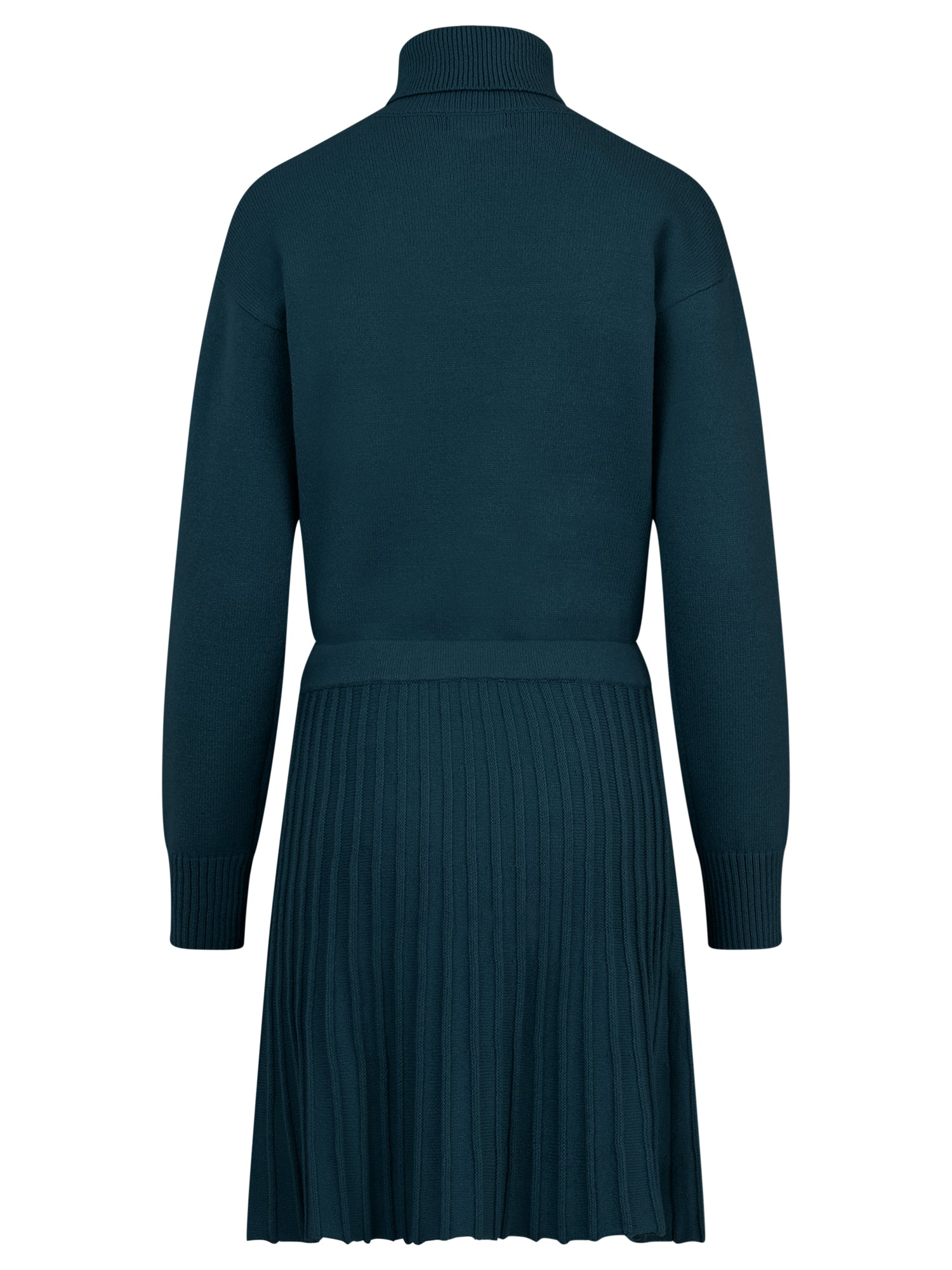 2-in-1 Strickkleid mit Rollkragen und Faltenrock | petrol