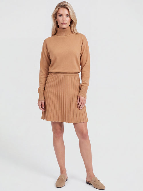2-in-1 Strickkleid mit Rollkragen und Faltenrock | camel image 1