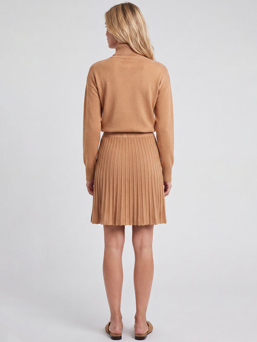 2-in-1 Strickkleid mit Rollkragen und Faltenrock | camel image 1