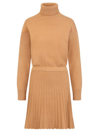 2-in-1 Strickkleid mit Rollkragen und Faltenrock | camel
