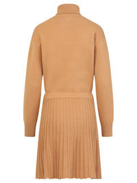 2-in-1 Strickkleid mit Rollkragen und Faltenrock | camel