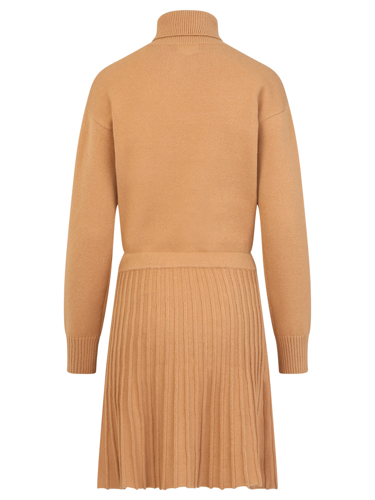 2-in-1 Strickkleid mit Rollkragen und Faltenrock | camel