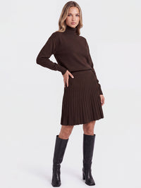 2-in-1 Strickkleid mit Rollkragen und Faltenrock | braun