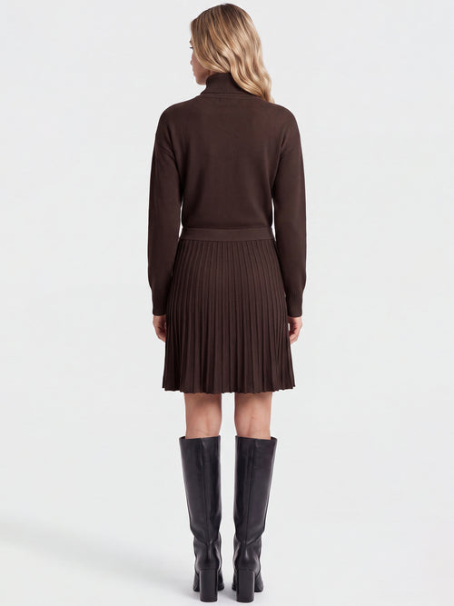 2-in-1 Strickkleid mit Rollkragen und Faltenrock | braun image 1