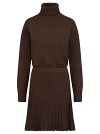 2-in-1 Strickkleid mit Rollkragen und Faltenrock | braun