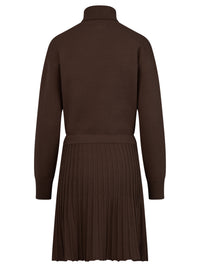 2-in-1 Strickkleid mit Rollkragen und Faltenrock | braun