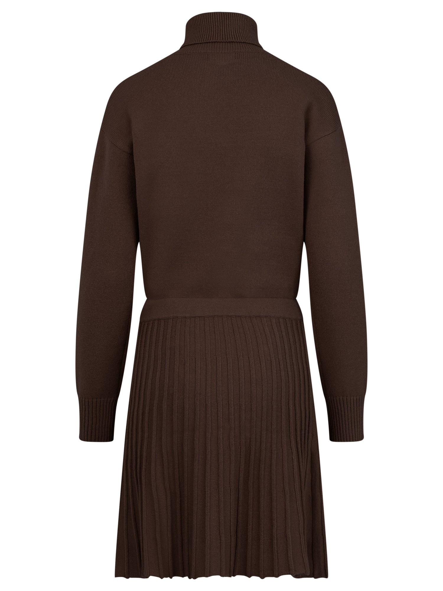 2-in-1 Strickkleid mit Rollkragen und Faltenrock | braun