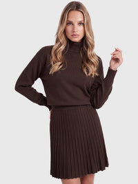 2-in-1 Strickkleid mit Rollkragen und Faltenrock | braun
