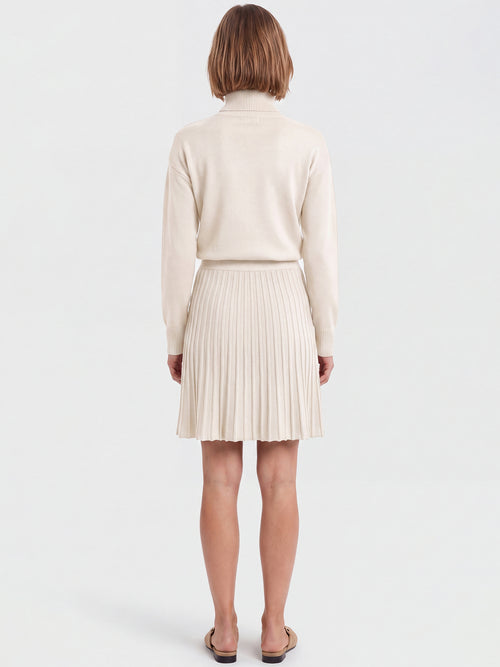 2-in-1 Strickkleid mit Rollkragen und Faltenrock | champagner image 1