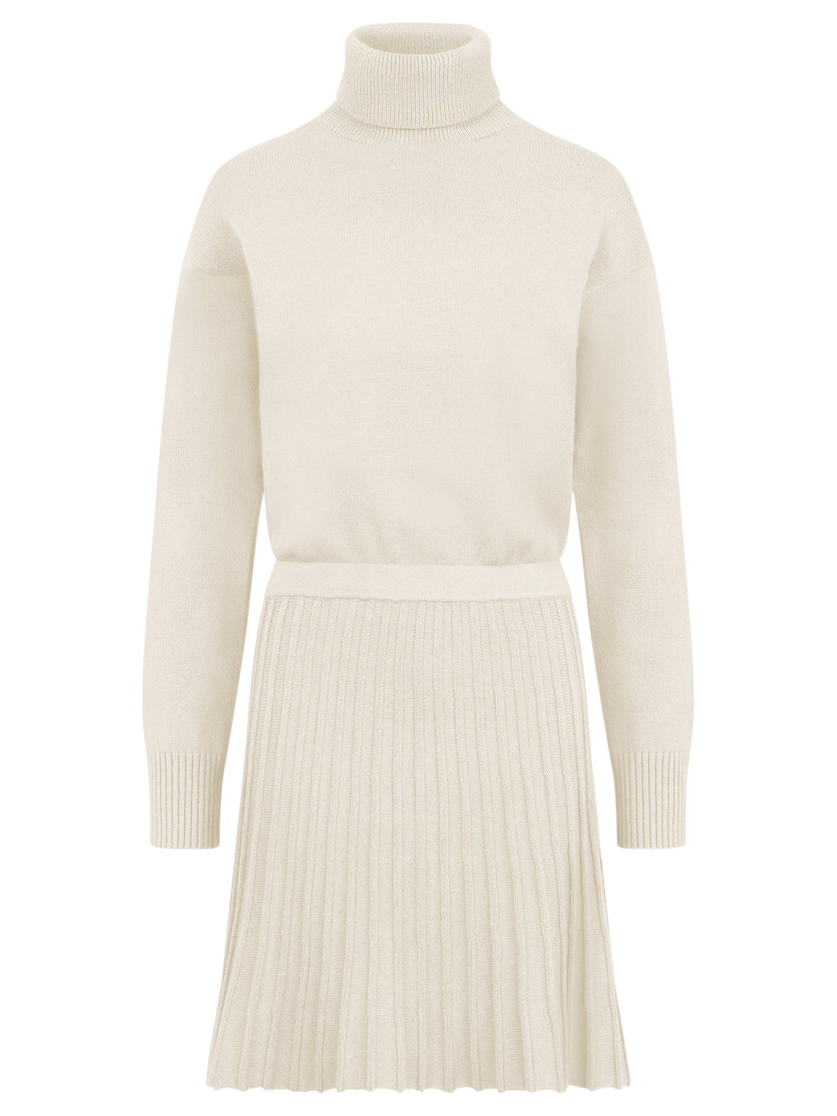 2-in-1 Strickkleid mit Rollkragen und Faltenrock | champagner
