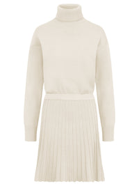 2-in-1 Strickkleid mit Rollkragen und Faltenrock | champagner