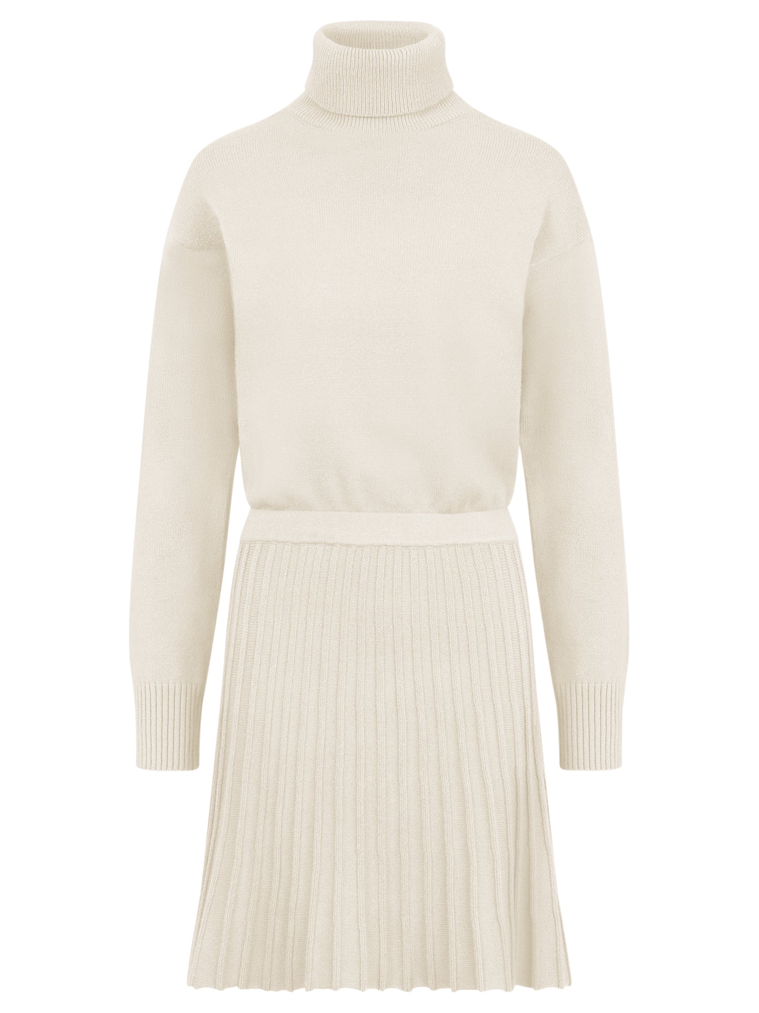 2-in-1 Strickkleid mit Rollkragen und Faltenrock | champagner