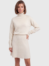 2-in-1 Strickkleid mit Rollkragen und Faltenrock | champagner