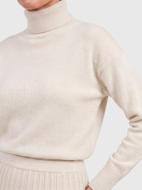 2-in-1 Strickkleid mit Rollkragen und Faltenrock | champagner