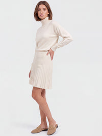 2-in-1 Strickkleid mit Rollkragen und Faltenrock | champagner