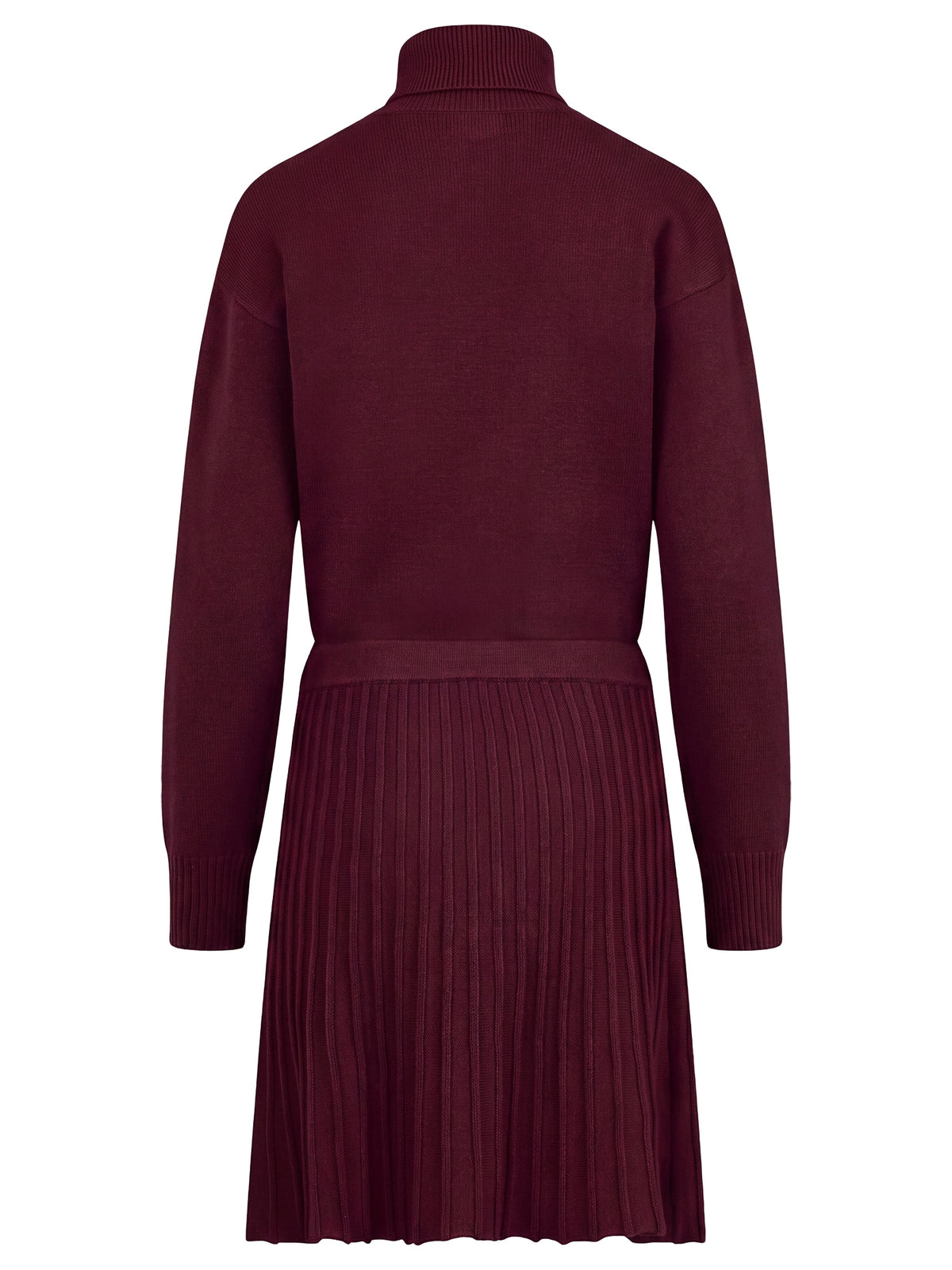2-in-1 Strickkleid mit Rollkragen und Faltenrock | weinrot