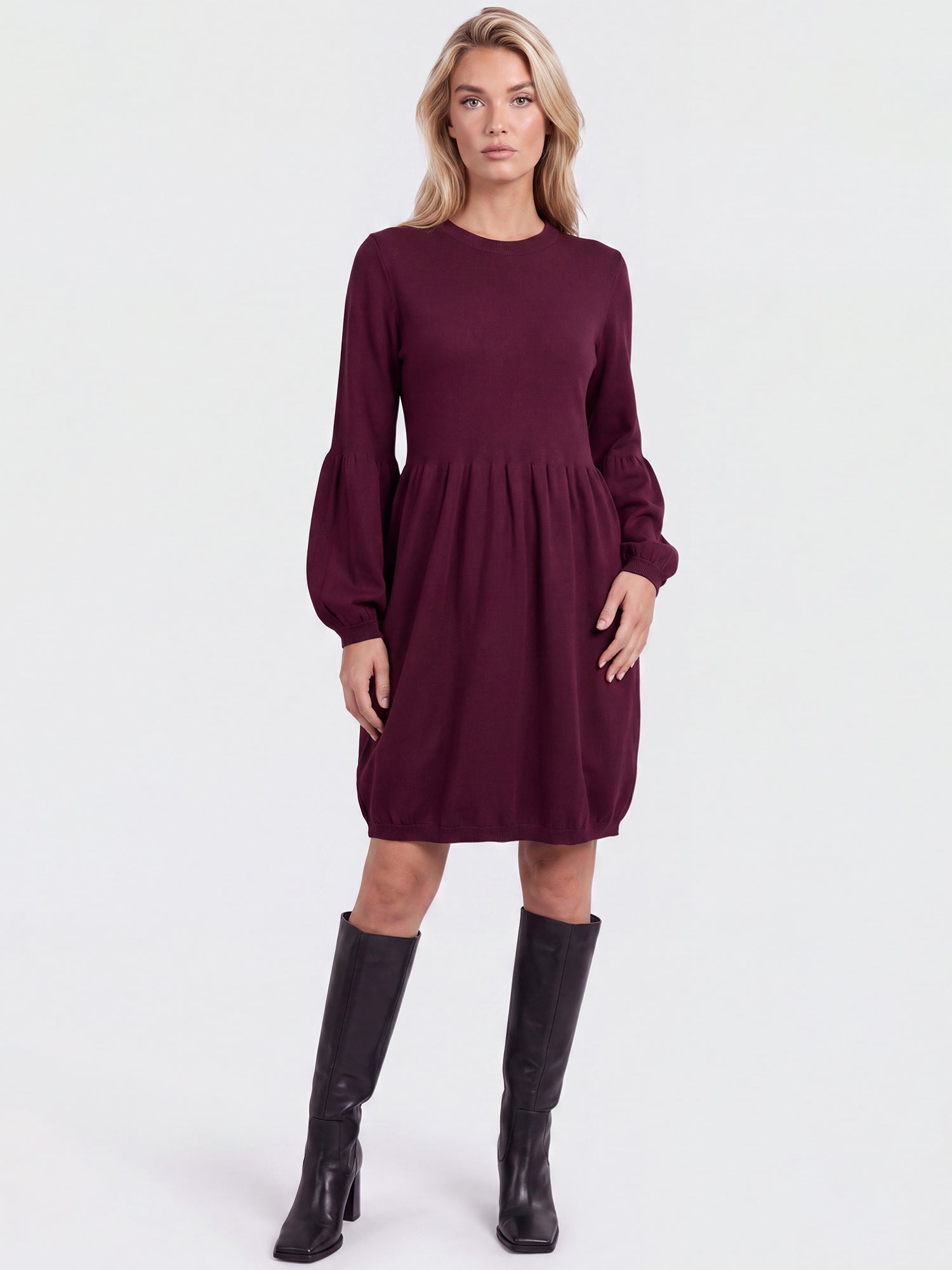 Oversized Strickkleid mit Ballon-Effekt | weinrot