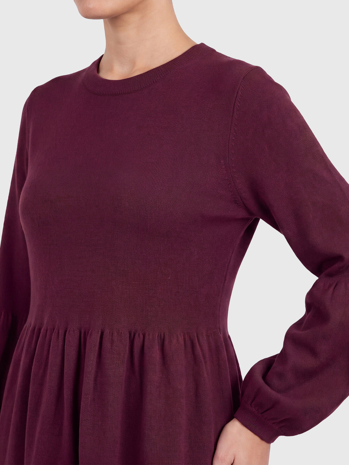 Oversized Strickkleid mit Ballon-Effekt | weinrot