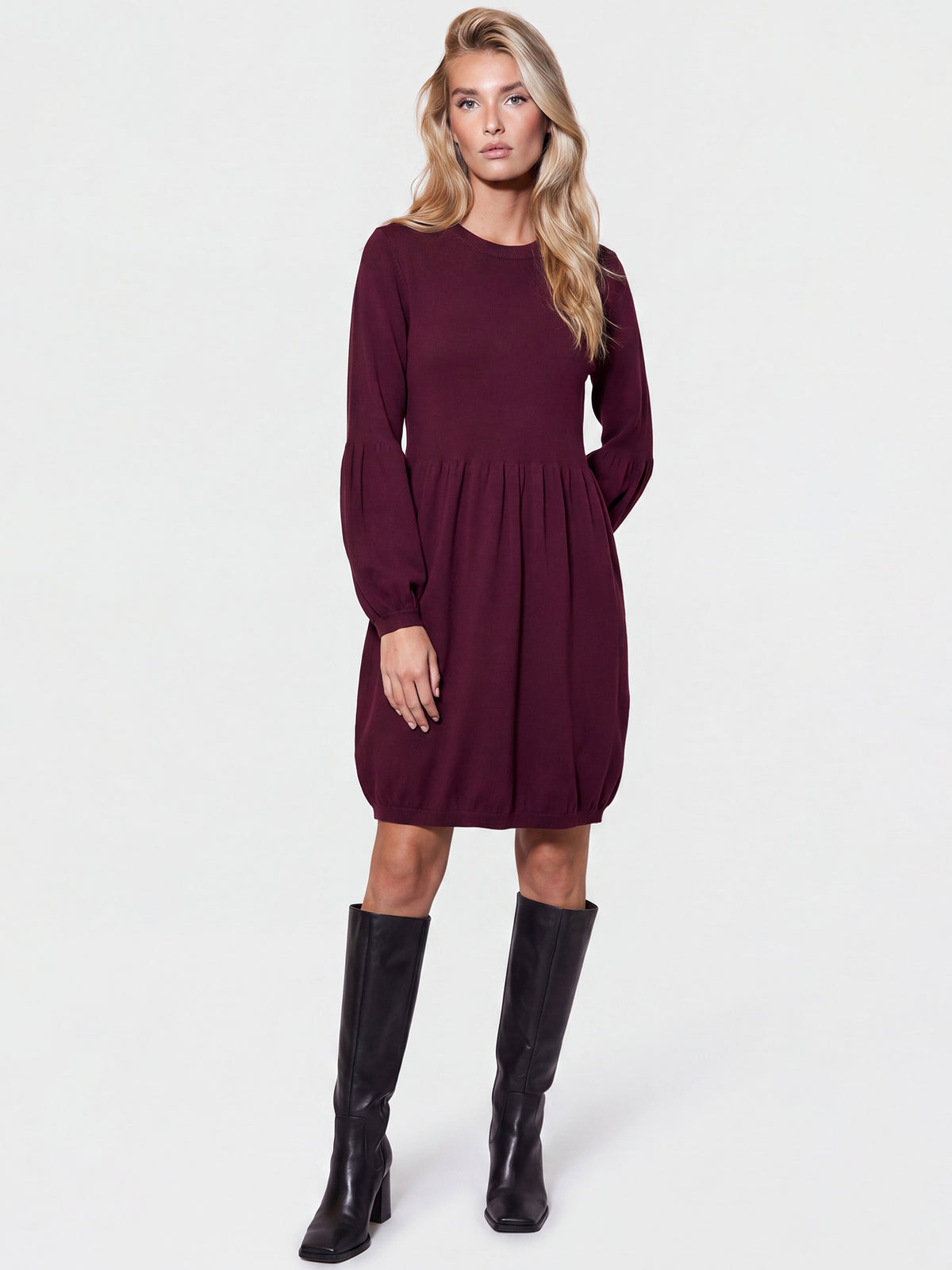 Oversized Strickkleid mit Ballon-Effekt | weinrot