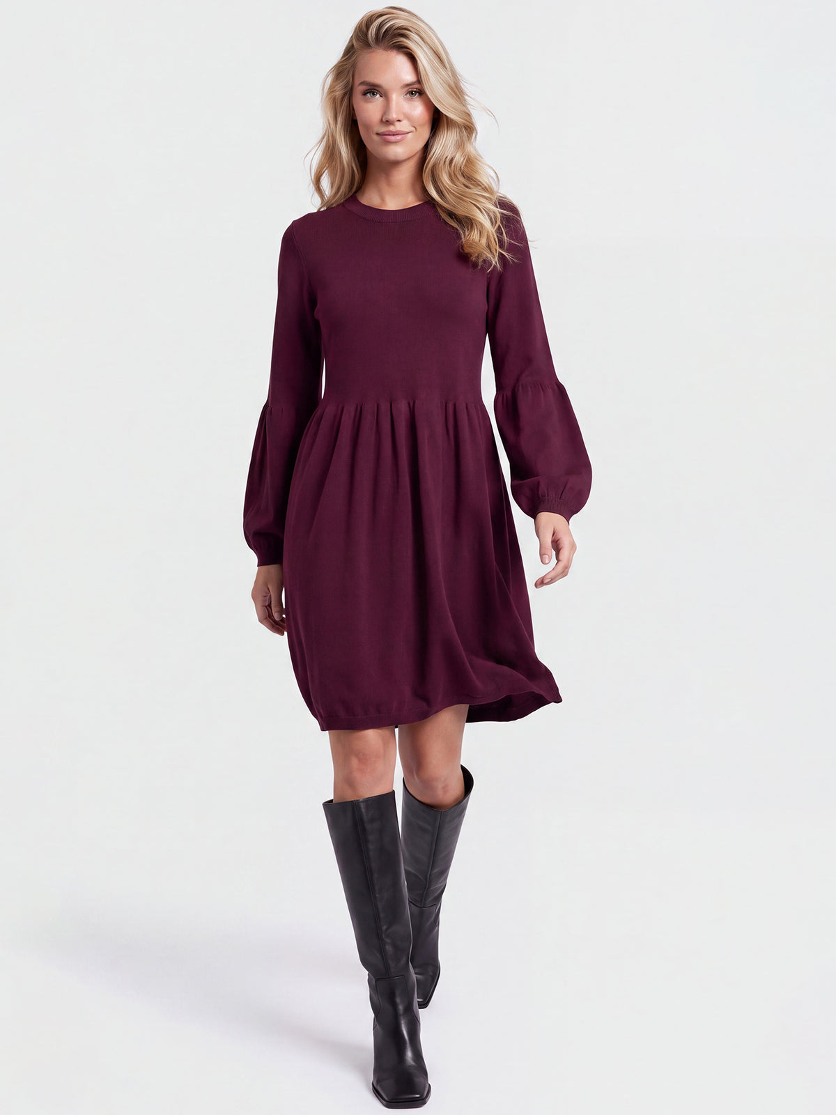 Oversized Strickkleid mit Ballon-Effekt | weinrot