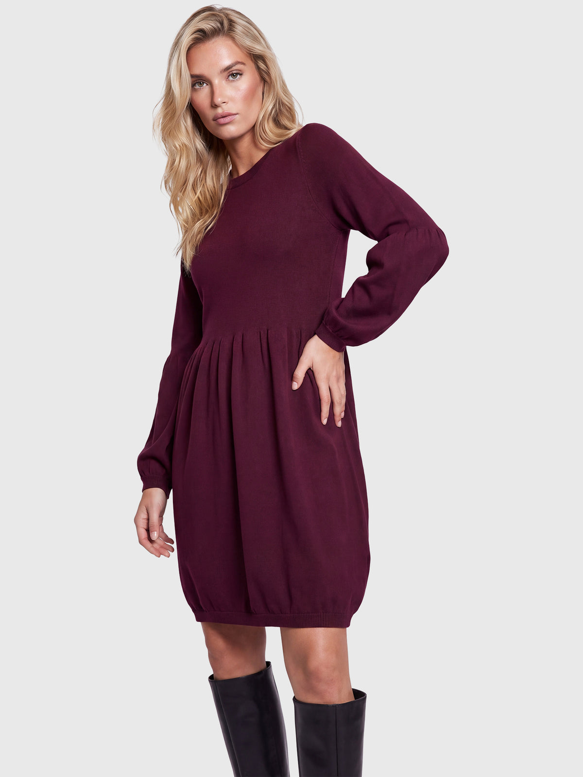 Oversized Strickkleid mit Ballon-Effekt | weinrot