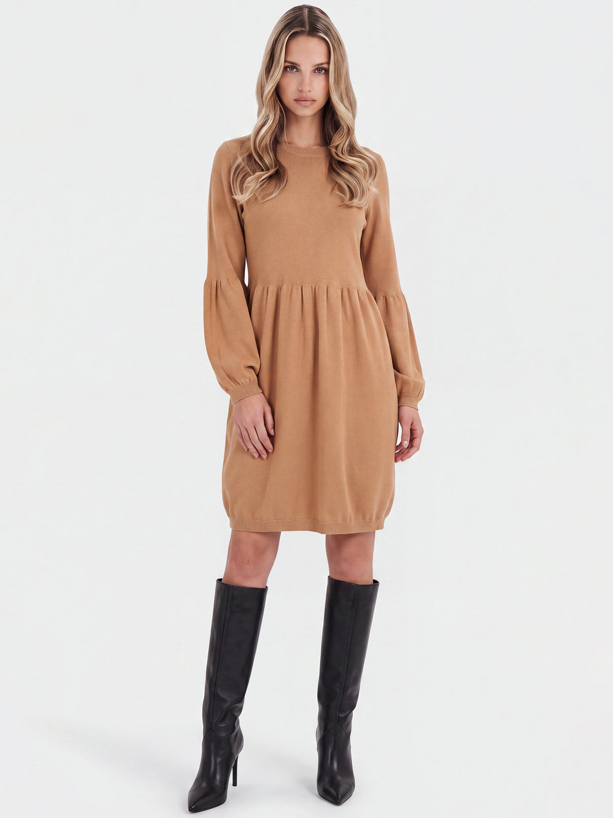 Oversized Strickkleid mit Ballon-Effekt | camel