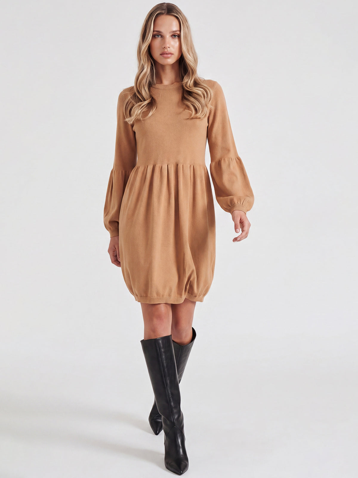 Oversized Strickkleid mit Ballon-Effekt | camel