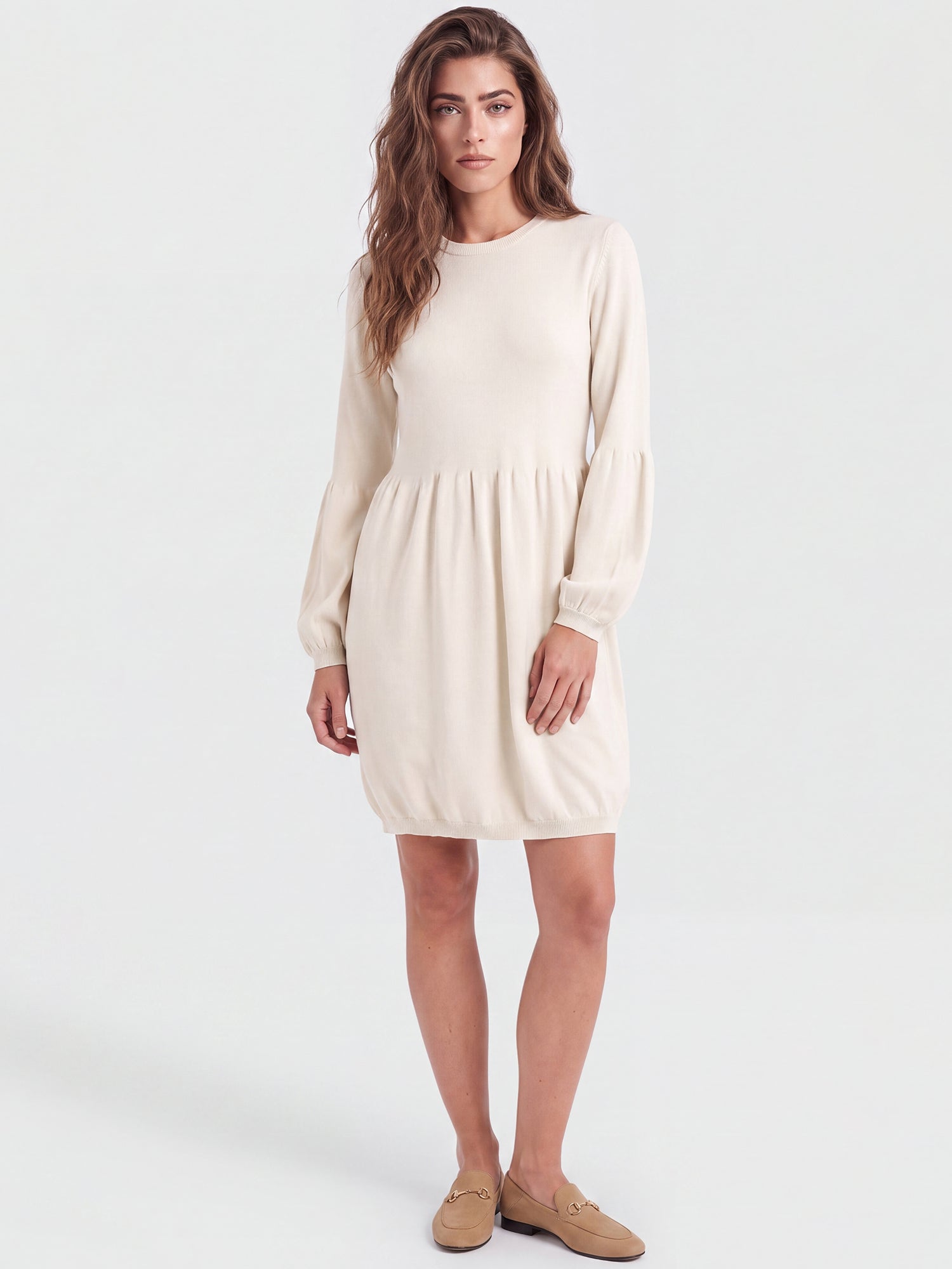 Oversized Strickkleid mit Ballon-Effekt | champagner