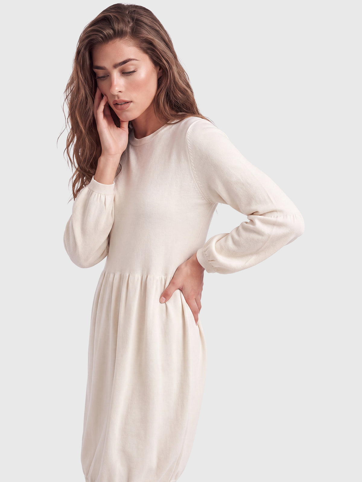 Oversized Strickkleid mit Ballon-Effekt | champagner