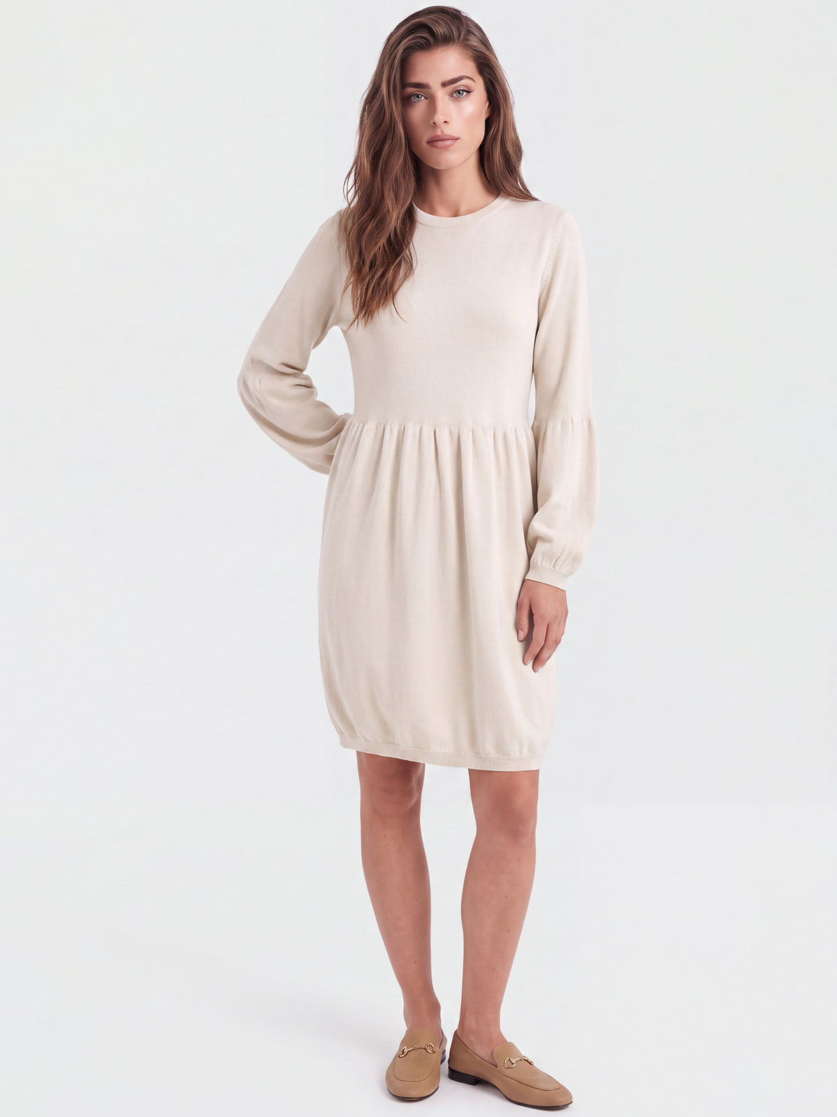 Oversized Strickkleid mit Ballon-Effekt | champagner