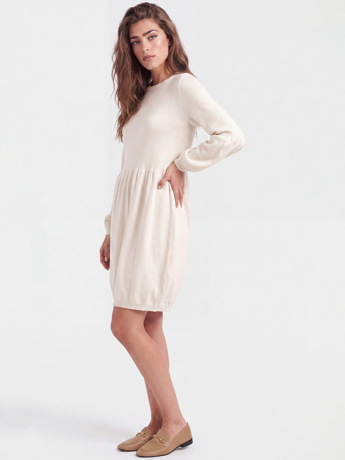 Oversized Strickkleid mit Ballon-Effekt | champagner