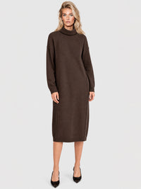 Langes Strickkleid mit Rollkragen und Kaschmiranteil | braun