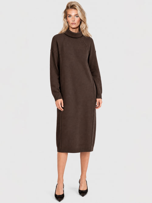 Langes Strickkleid mit Rollkragen und Kaschmiranteil | braun image 1