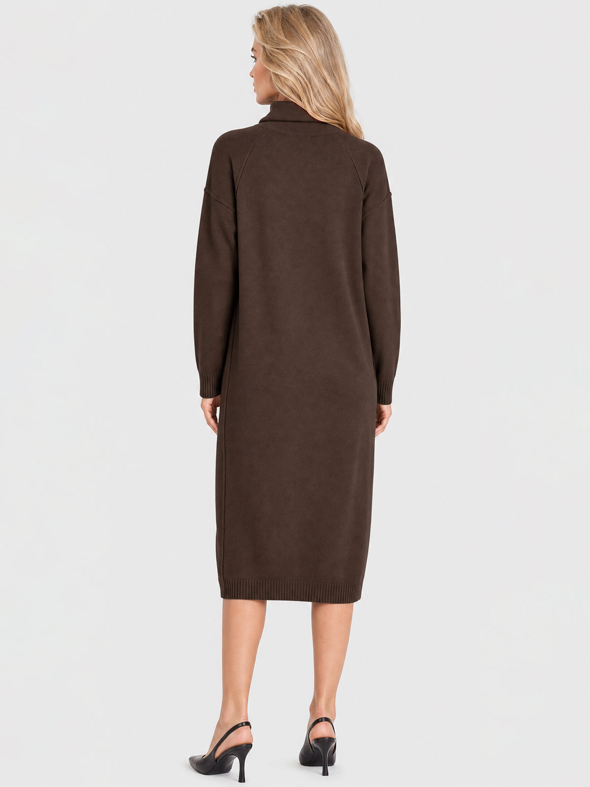 Langes Strickkleid mit Rollkragen und Kaschmiranteil | braun