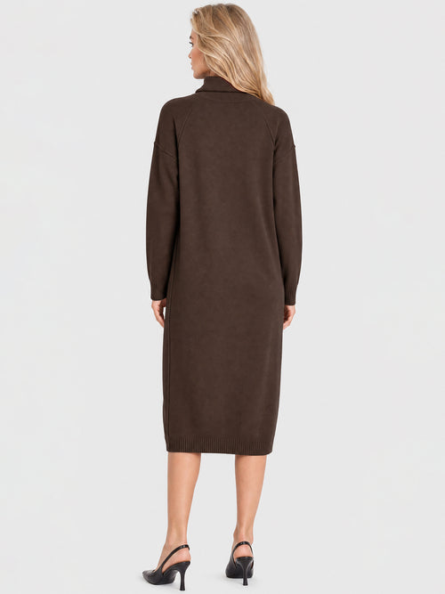 Langes Strickkleid mit Rollkragen und Kaschmiranteil | braun image 1