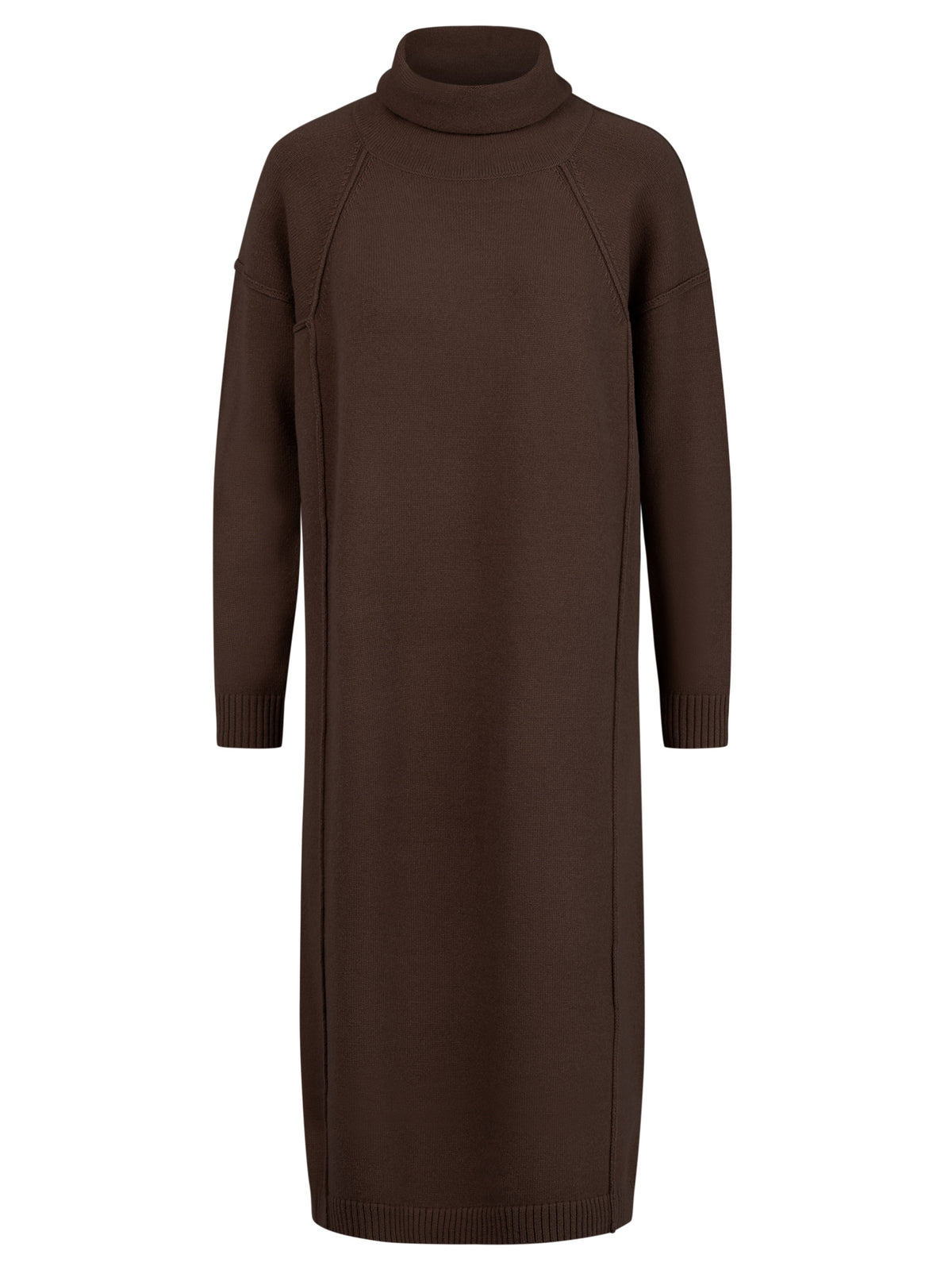 Langes Strickkleid mit Rollkragen und Kaschmiranteil | braun