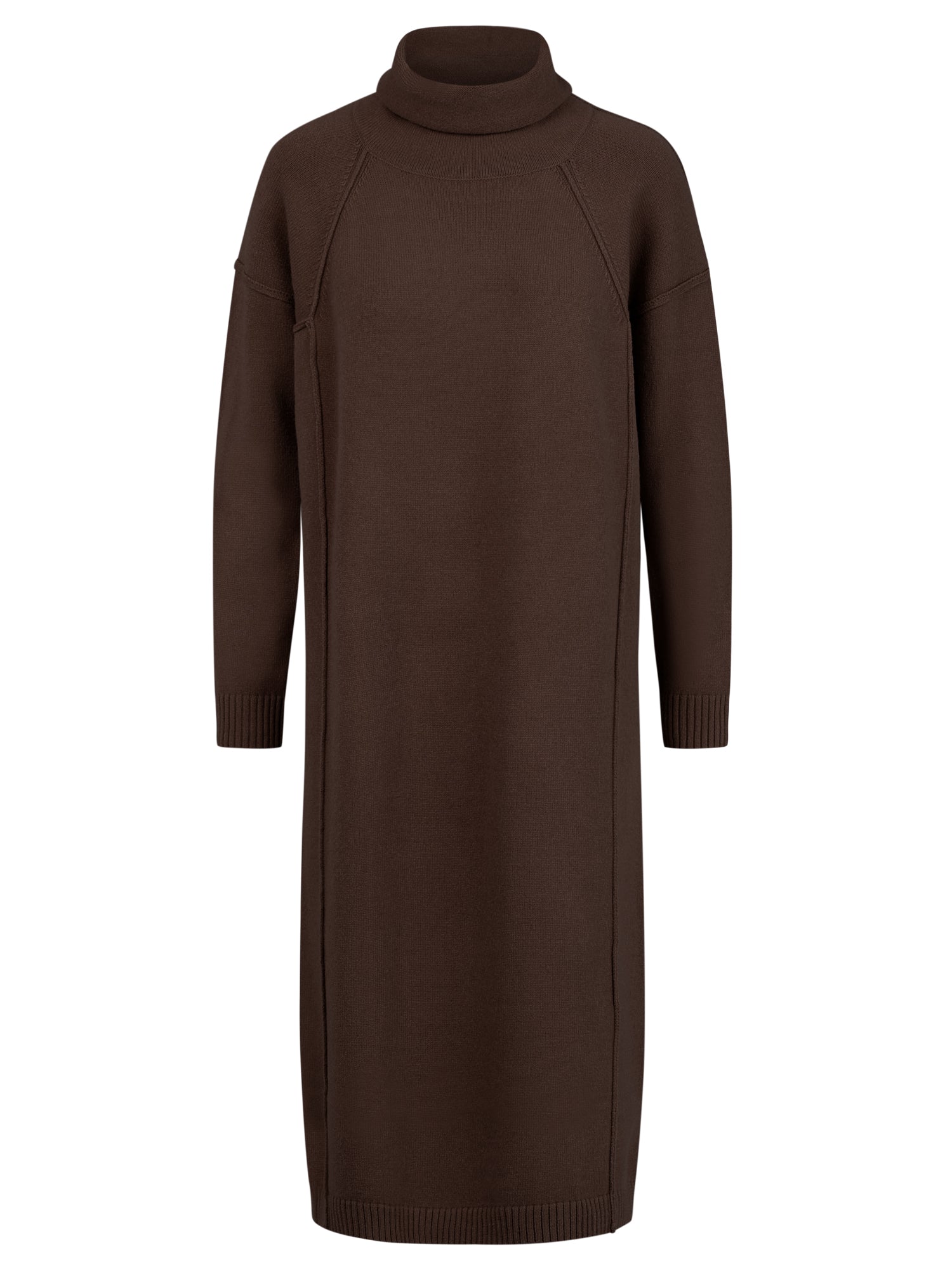 Langes Strickkleid mit Rollkragen und Kaschmiranteil | braun