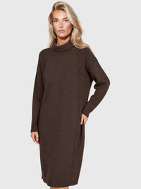 Langes Strickkleid mit Rollkragen und Kaschmiranteil | braun