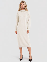 Langes Strickkleid mit Rollkragen und Kaschmiranteil | champagner
