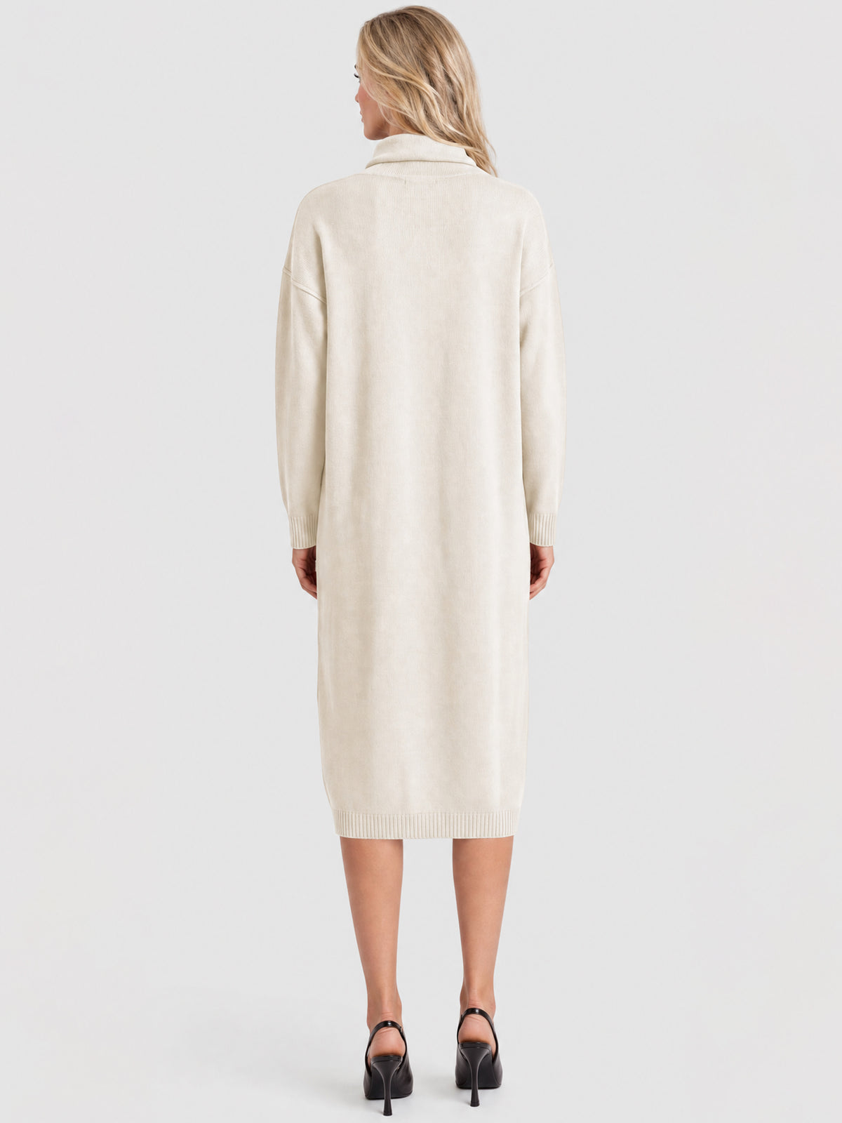 Langes Strickkleid mit Rollkragen und Kaschmiranteil | champagner