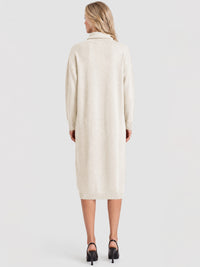 Langes Strickkleid mit Rollkragen und Kaschmiranteil | champagner