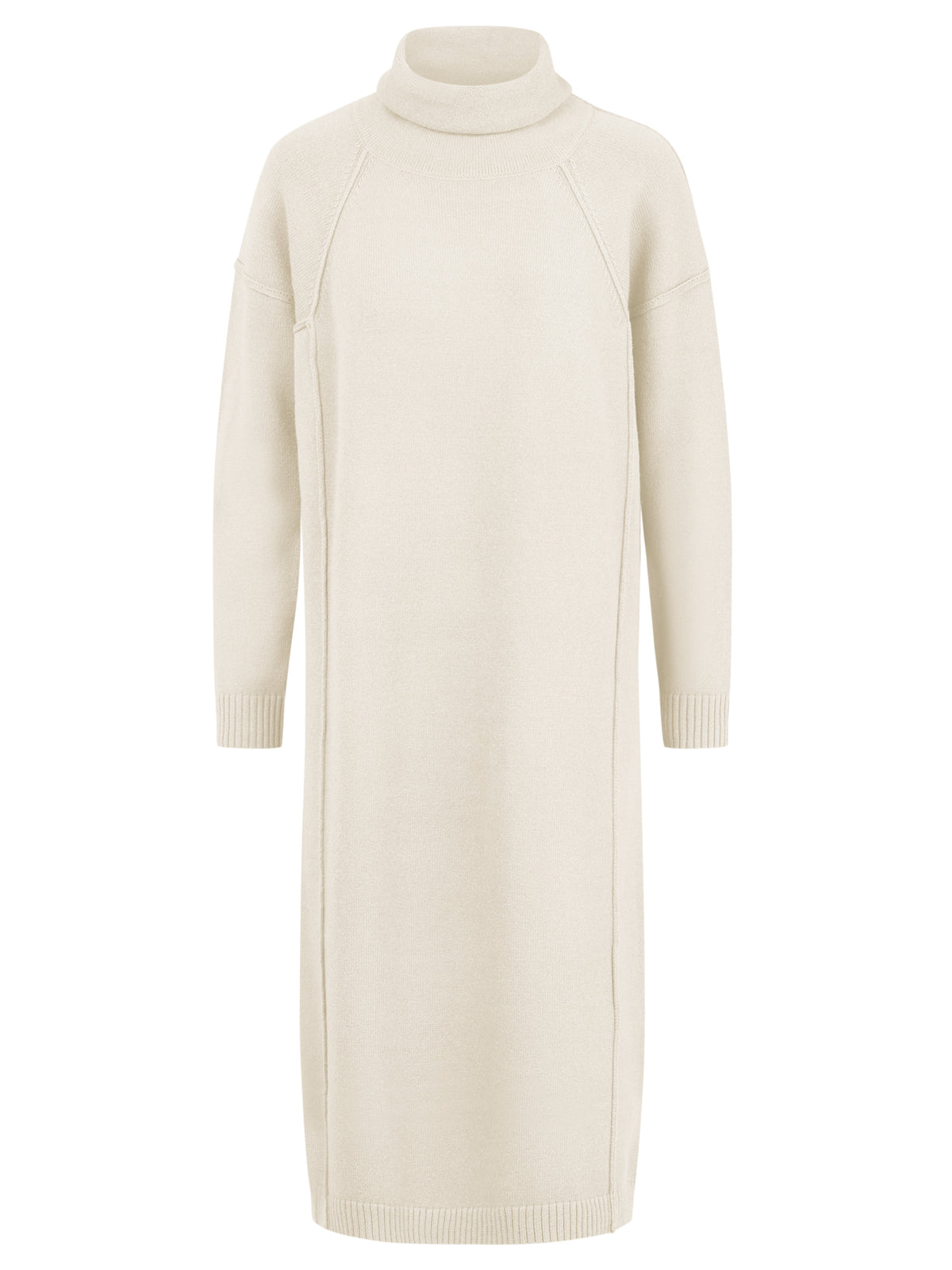 Langes Strickkleid mit Rollkragen und Kaschmiranteil | champagner