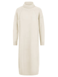 Langes Strickkleid mit Rollkragen und Kaschmiranteil | champagner