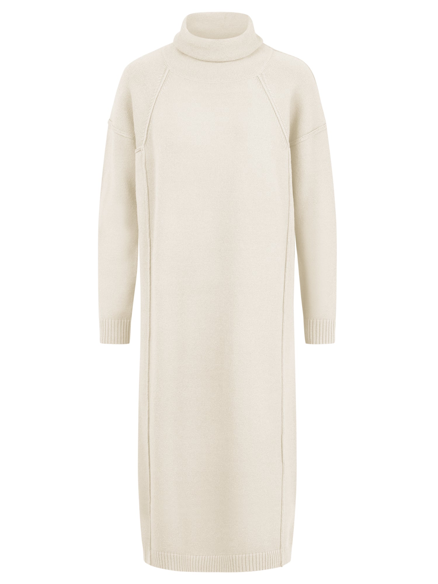 Langes Strickkleid mit Rollkragen und Kaschmiranteil | champagner