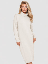 Langes Strickkleid mit Rollkragen und Kaschmiranteil | champagner