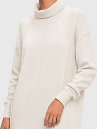 Langes Strickkleid mit Rollkragen und Kaschmiranteil | champagner
