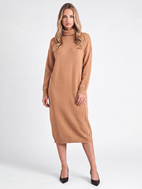 Langes Strickkleid mit Rollkragen und Kaschmiranteil | camel